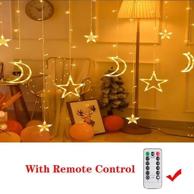 Star Moon Led Curtain Garland String Light EID Mubarak Ramadan Decoration for Christmas Home 2025 Islam Muslim E