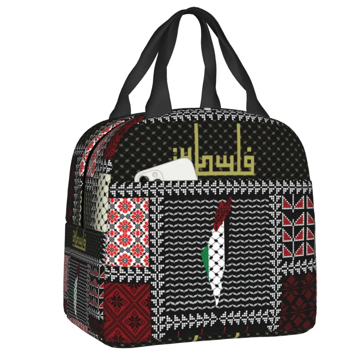 Custom Arabic Keffiyeh Traditional Pattern Lunch Bag for Portable Tatreez Embroidery Art Thermal Cooler Lunch Box Office Work