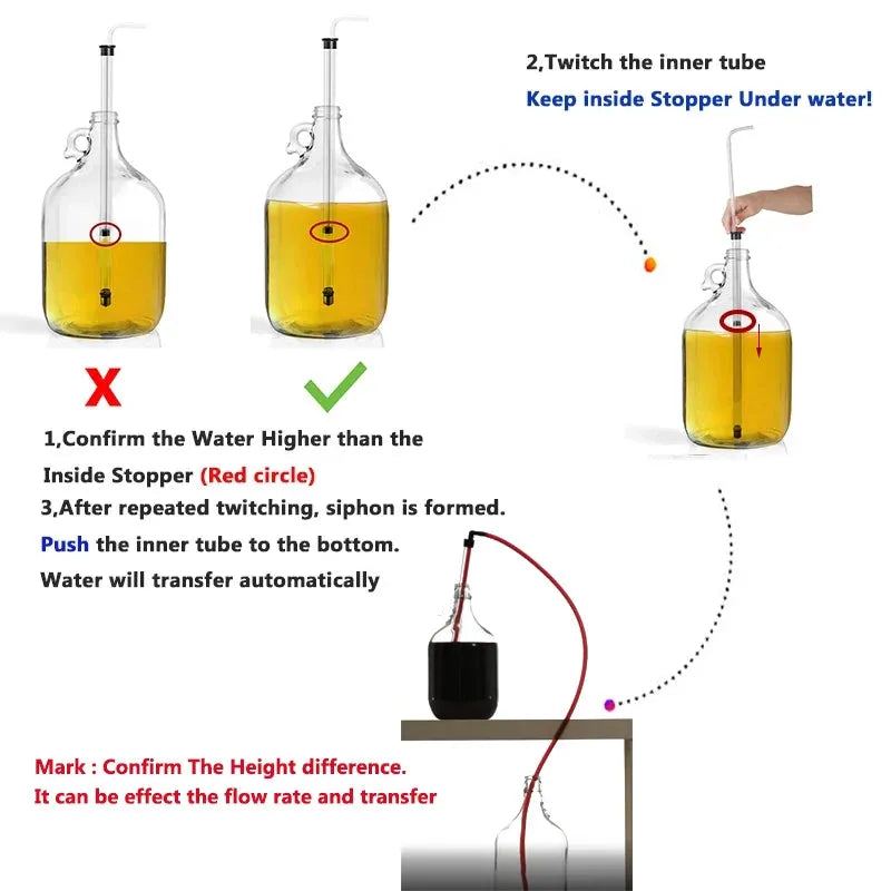 Home Brew Auto Siphon,Wine Transfer Filler Kit (Siphon Racking Cane &1.2M Hose & Clamps) For Beer Wine Bucket Carboy Bottle