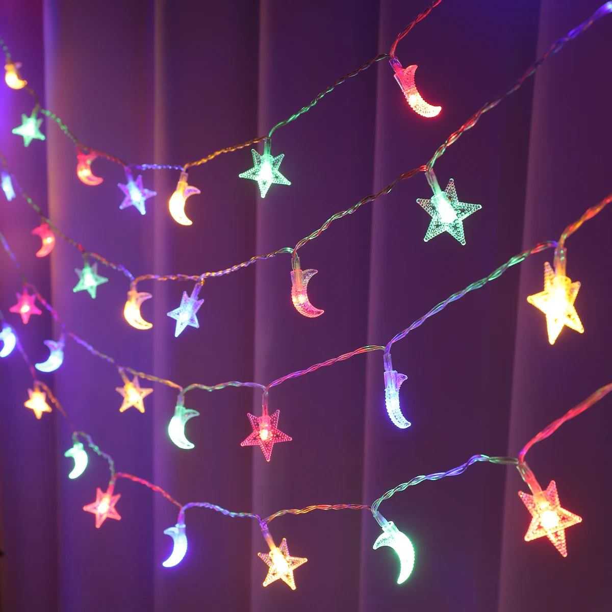 EID Mubarak LED String Lights Islam Muslim Party Moon Star String Lights Ramadan Kareem Decoration 2025 for Home Al-Fitr Gifts