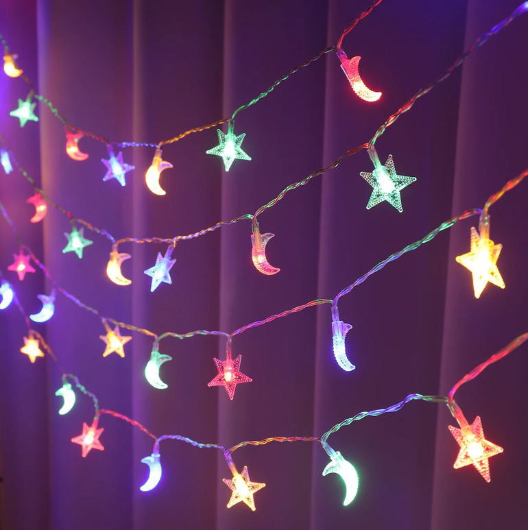 EID Mubarak LED String Lights Islam Muslim Party Moon Star String Lights Ramadan Kareem Decoration 2025 for Home Al-Fitr Gifts