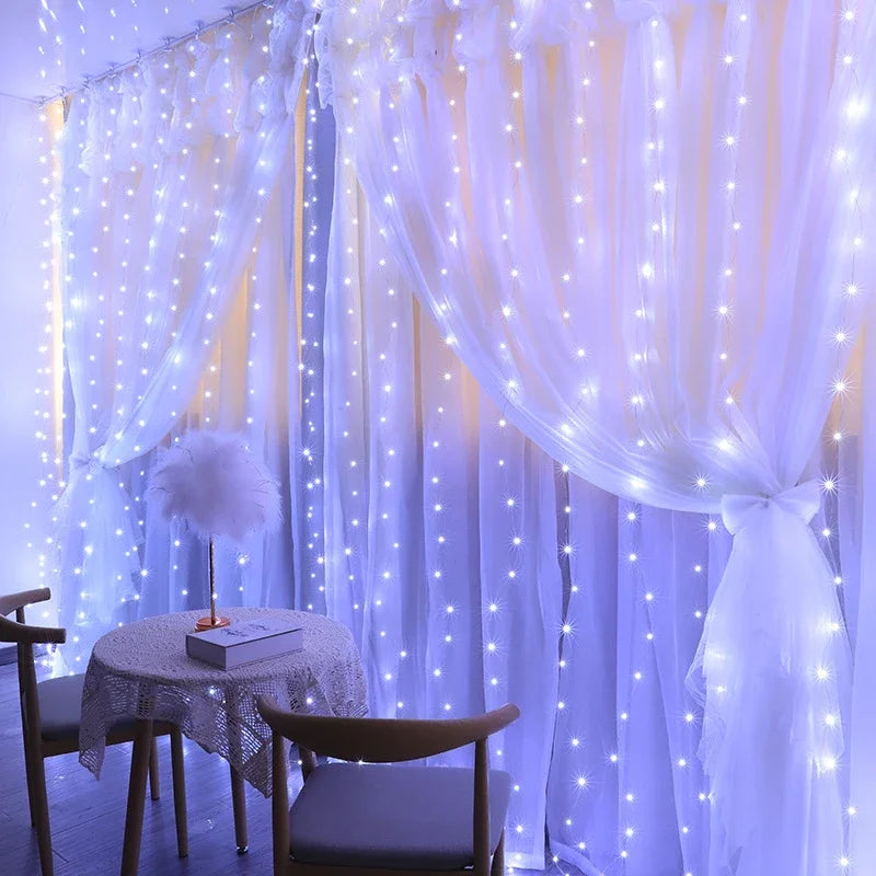 3M LED Curtain Garland Light String Remote Control USB Fairy Lamp Rustic Wedding Christmas Ramadan Decoration 2025 Eid Mubarak