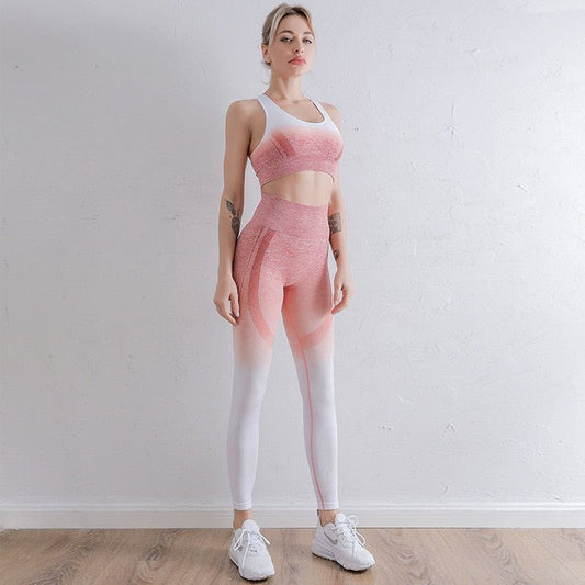 2 PCS Seamless Yoga Suit Women Sports Top + High Waist Leggings Sportswear - Jointcorp