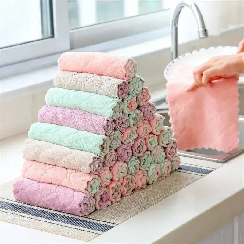 1/10Pcs Super Absorbent Microfiber Handkerchief Towel Kitchen Dish Cloth Simple Hand Face Tableware Household Cleaning Towel
