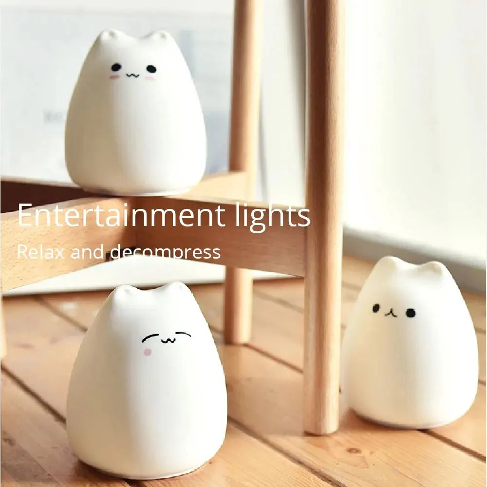 Touch Night Light Colorful Cat Silicone Animal Light Led Lights Cartoon Silicone Lamp Bedroom Decoration Lights Bedside Lighting