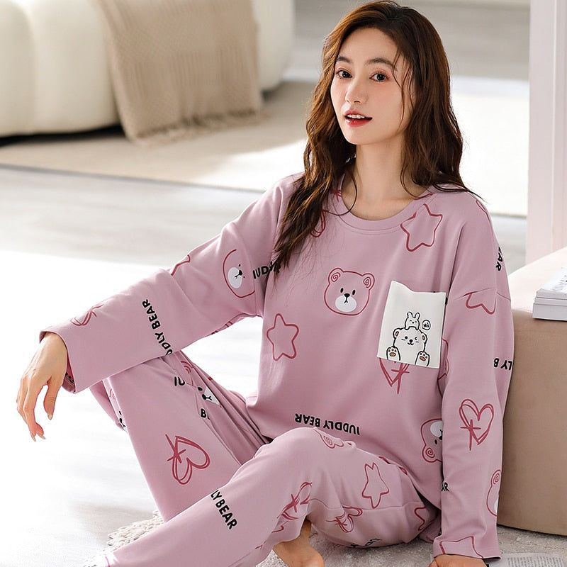 Pajamas for Women Long Sleeve + Pants O-neck Soft Pyjamas - Jointcorp