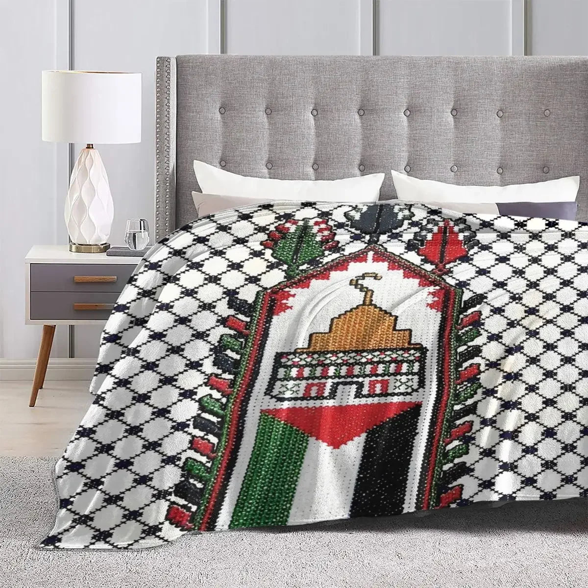 Palestine Flag Blankets Palestinian Map Traditional Tatreez Embroidery Camping Flannel Throw Blanket Warm Soft Bed Bedspread