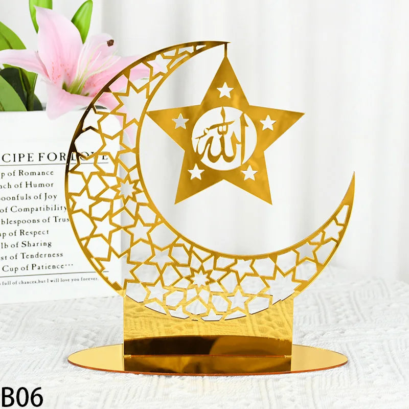 Eid Mubarak Table Ornaments Gold Star Moon Ramadan Kareem Home Decoration 2024 Islamic Muslim Home Party Decor Eid Al-fitr Gifts