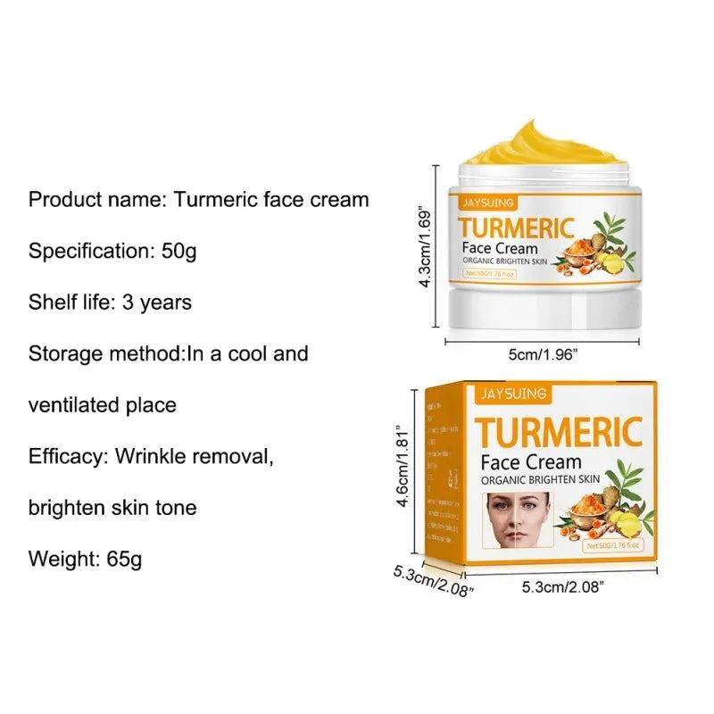 50g Turmeric Face Cream Remove Dark Spots Whitening Shrink pores Vitamin C Moisturizing Anti-Aging Firming Skin Care