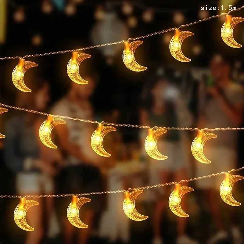 1.5m Eid Mubarak Moon Star Led Light String Happy Eid Mubarak Party 2025 Ramadan Kareem Parti DIY Home Muslim Party Decor