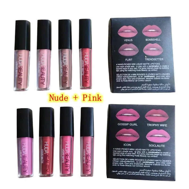 Nude Pink Red Liquid Matte Lip Gloss Kit Waterproof Lip Glaze Tint Non-stick Non-Fading Lipstick Lip Makeup Cosmetic Lip Care