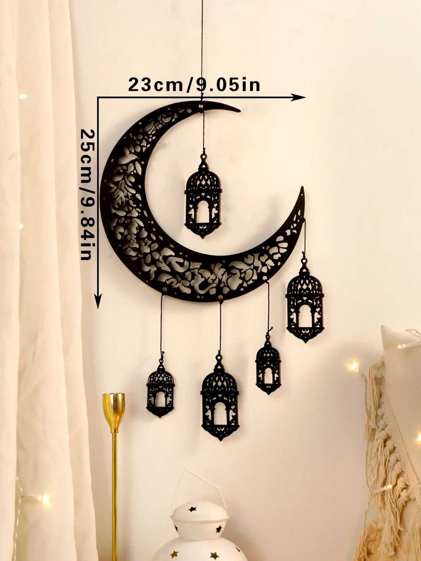 Wooden Hollow Moon and Star Lantern – DIY Ramadan Hanging Decor, Islamic Eid Mubarak Festival Decorations，Ornament Islamic Gifts