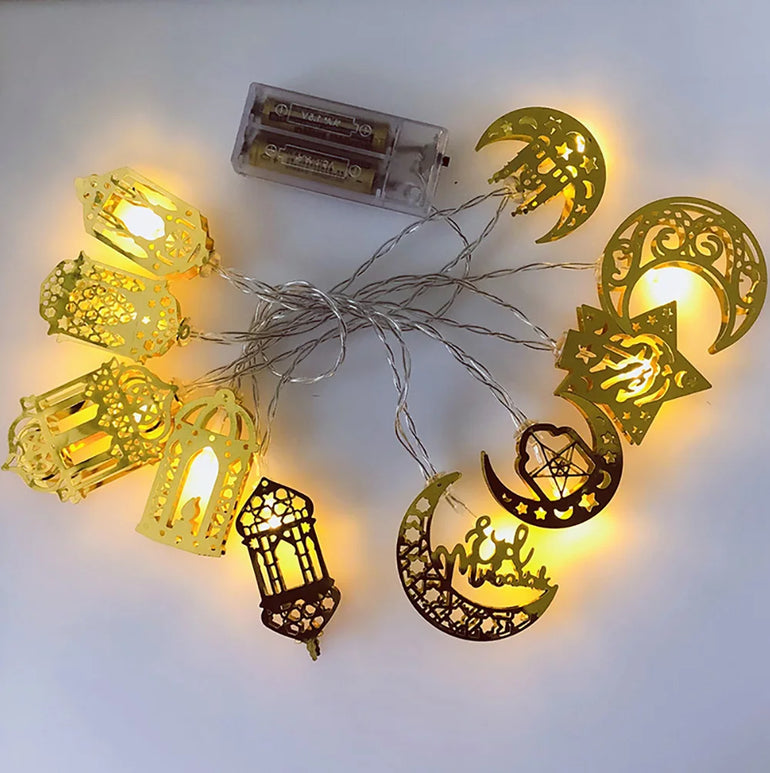 Moon Star Led String Lights EID Mubarak 2024 Ramadan Kareem Decoration For Home Islam Muslim Event Party Supplies Eid Al-Fitr