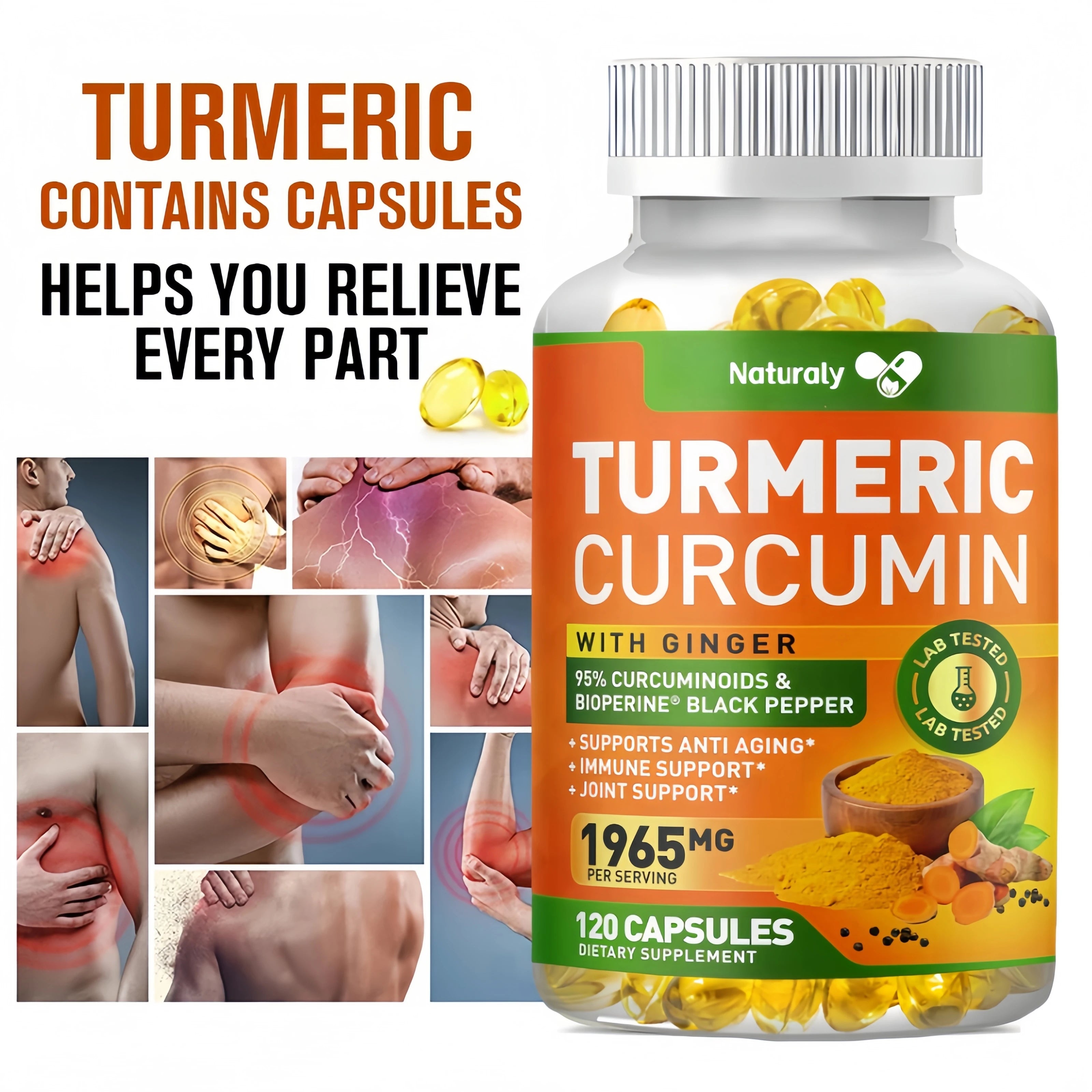 Organic Triple Strength Turmeric Capsules with95% Curcuminoids Joint & Healthy Inflammation Support