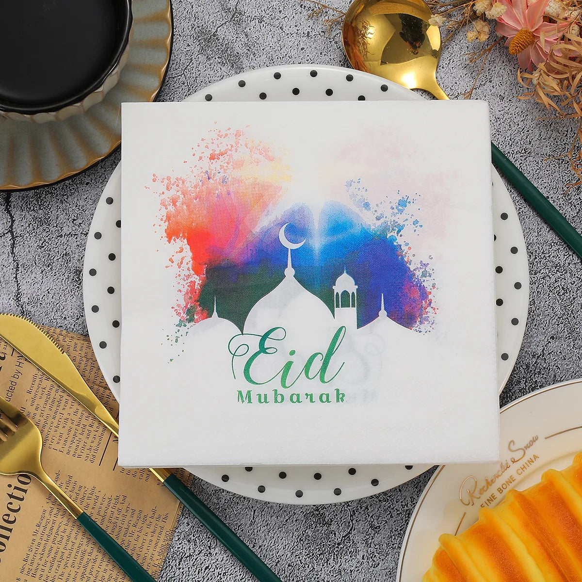 20Pcs/bag Eid Mubarak Theme Disposable Napkins Moon Star Tissues Towel for Ramadan Kareem Islamic Muslim Party Decoration