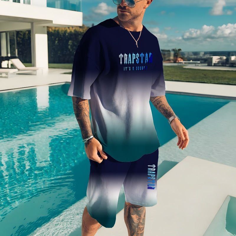 Men's Casual Beach Shorts Men's Set 3D Print O-Neck Top Oversized T-shirt Sportswear 2 Pieces - Jointcorp