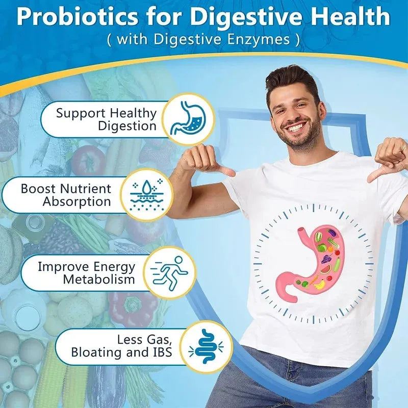 Organic Digestive Enzyme Probiotic Capsules Prebiotic Nutrition Digestion and Gut Health, Immunity, Suitable for Adults and Men