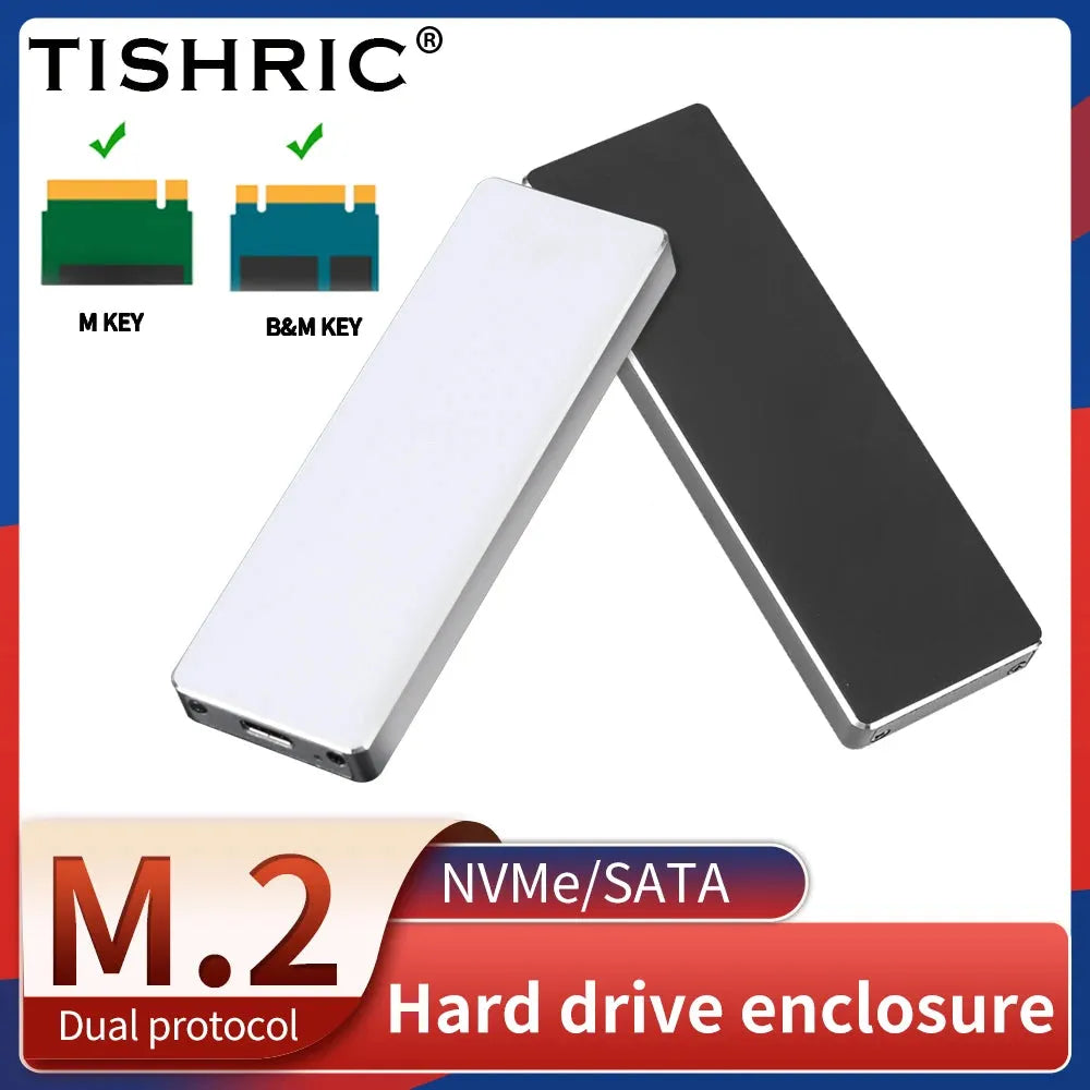 TISHRIC Support Dual Protocol M2 NVME NGFF SATA SSD Aluminum Alloy External Hd Case NVME SSD to USB 3.1 Enclosure For M.2 SSD