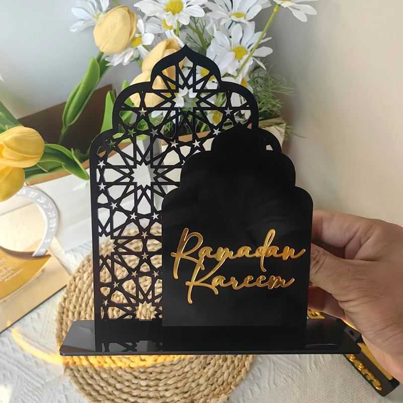 Ramadan Kareem Acrylic Ornaments Gold Moon Star Lantern Eid Mubarak Decorations for Home 2025 Islam Muslim Festival Party Gifts