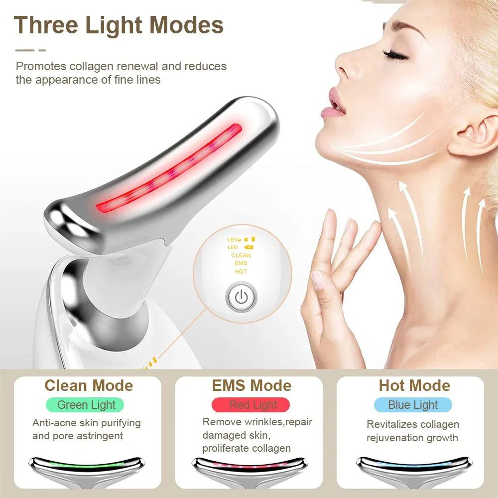 Facial Microcurrent EMS Neck Face Lifting Massager Neck Face Beauty Skin Tighten Device LED Photon Therapy Anti Wrinkle Remover