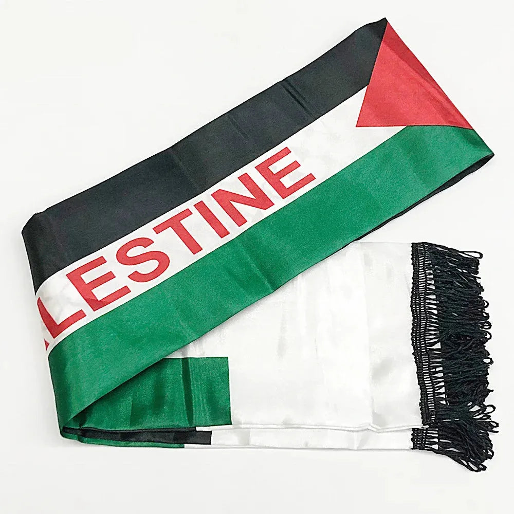 zwjflagshow 14*130cm Palestine flag Custom Scarf football team Scarf Printing Satin Palestinian Flag Scarf