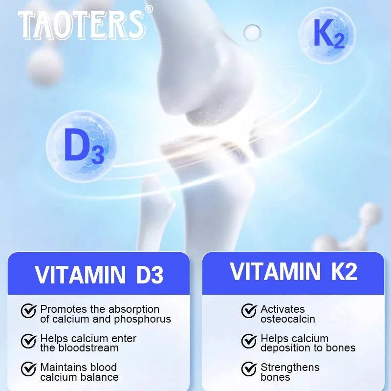 TAOTERS Vitamin D3+K2 Supplement to Support Joint, Bone and Immune Health Non-GMO formula easy-to-swallow vitamin D & K complex