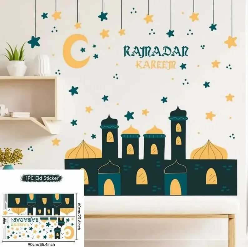 Eid Mubarak Wall Window Stickers Ramadan Decorations for Home 2025 Ramadan Kareem Islamic Muslim Party Decor Eid Mubarak Gifts