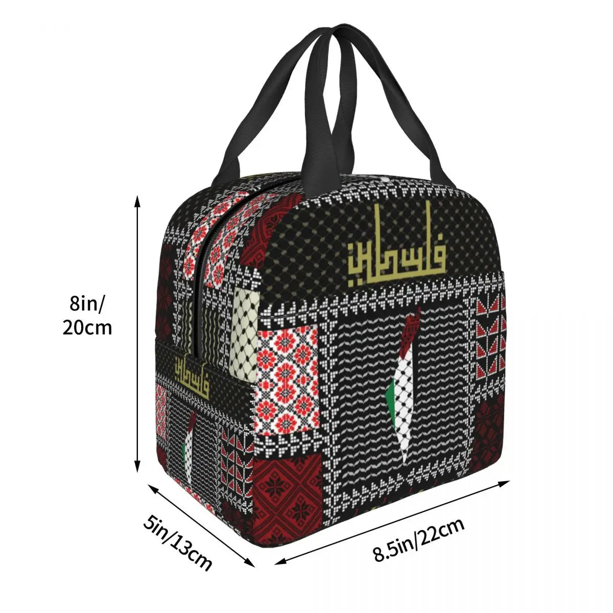 Custom Arabic Keffiyeh Traditional Pattern Insulated Lunch Bag for Work School Tatreez Embroidery Portable Thermal Bento Box