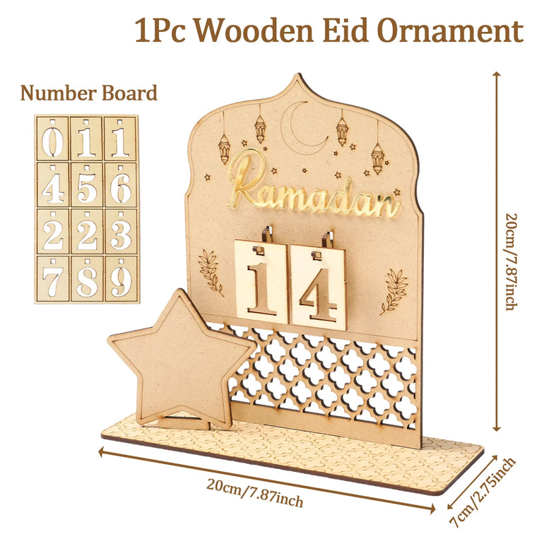 Ramadan Wooden Countdown Calendar Ornament 2025 Eid Mubarak Ramadan Decoration for Home Eid Al Adha Islamic Muslim Party Decor