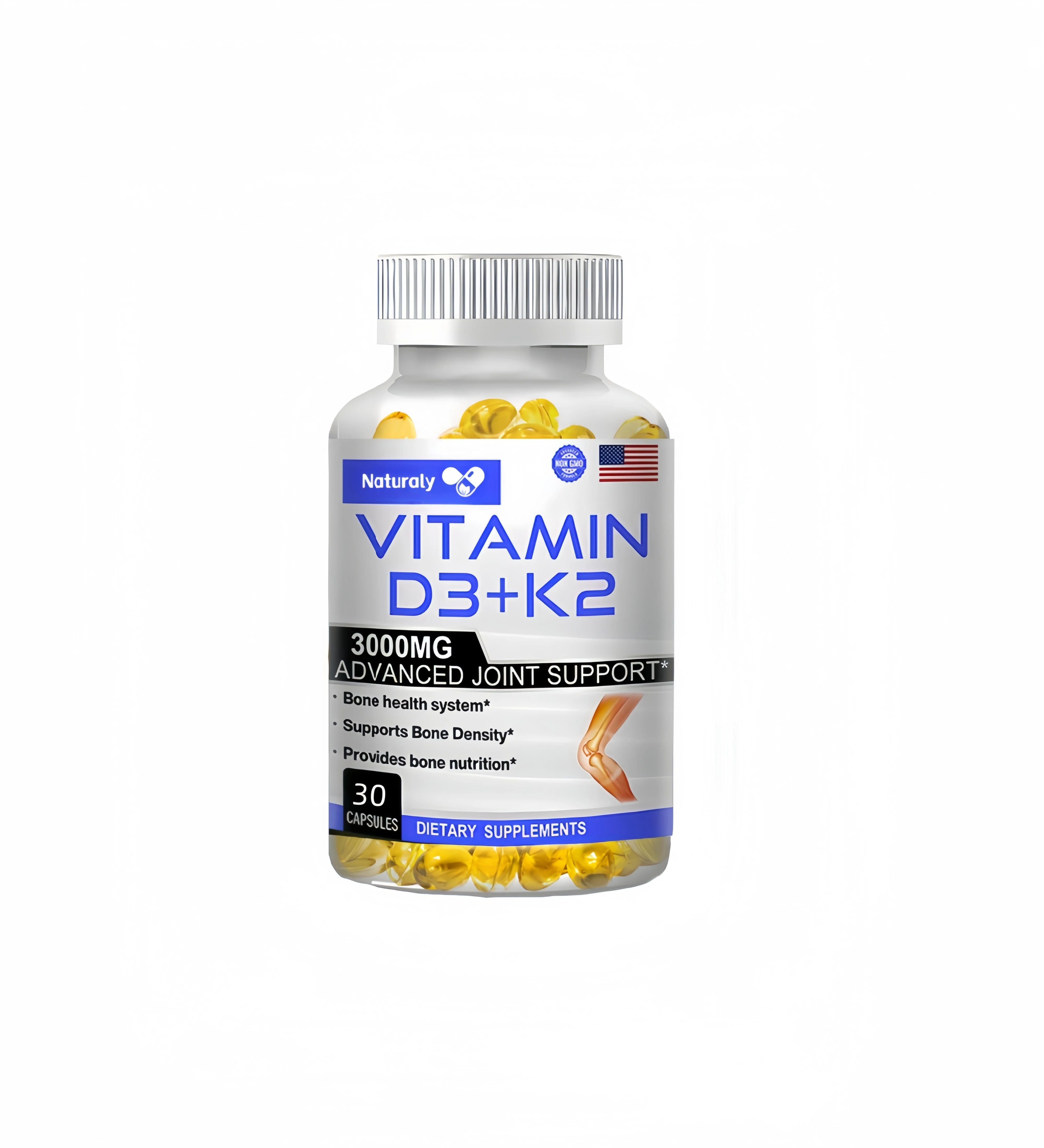 Vitamin D3+K2 Supplement to Support Joint, Bone and Immune Health Non-GMO formula easy-to-swallow vitamin D & K complex