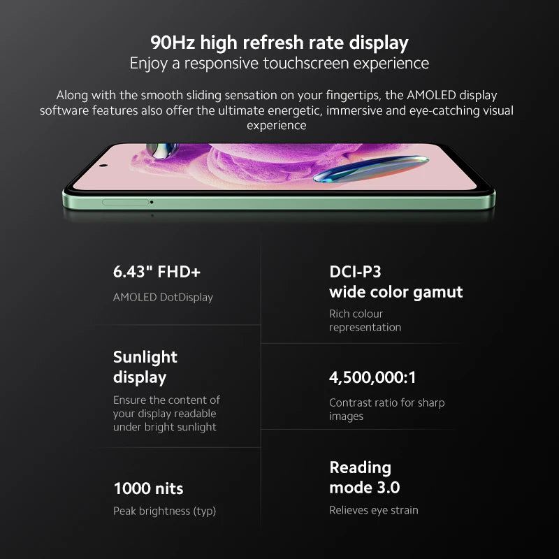 Global Version Xiaomi Redmi Note 12S 128GB/256GB Smartphone 108MP AI Triple Camera AMOLED Display 5000mAh 33W Fast Charging