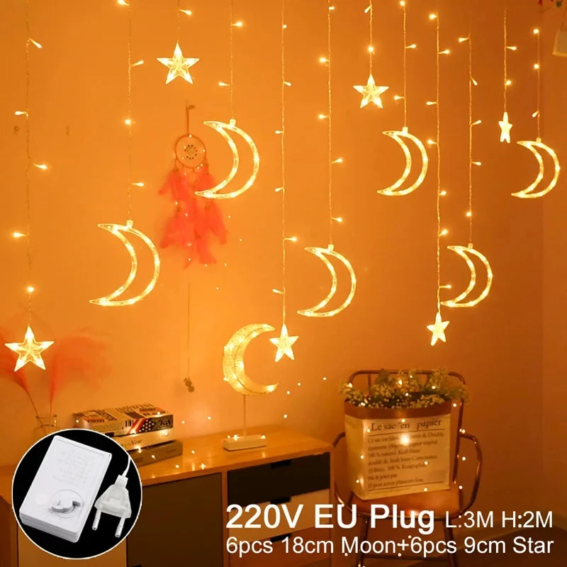 Star Moon Led Curtain Garland String Light EID Mubarak Ramadan Decorations for Home 2025 Islam Muslim Event Party Supplies Decor