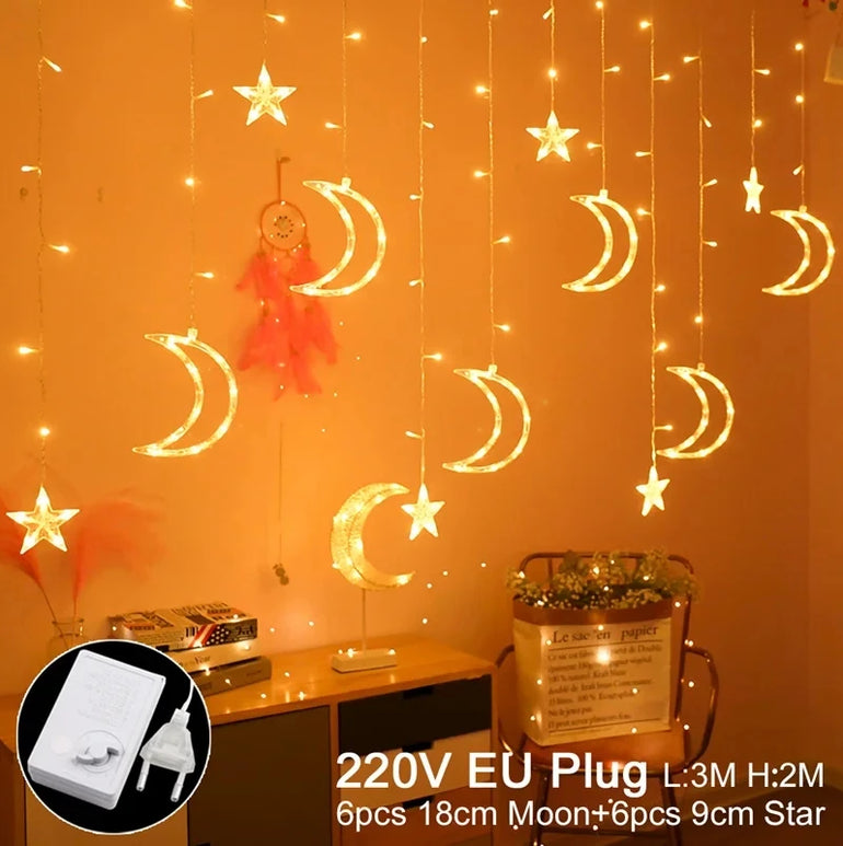 Star Moon Led Curtain Garland String Light EID Mubarak Ramadan Decorations for Home 2025 Islam Muslim Event Party Supplies Decor