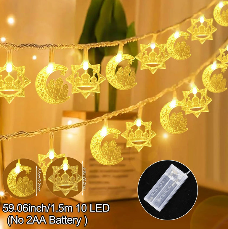 1.5M 10LED EID Mubarak String Lights Islam Muslim Festival Party Decor Moon Star Castle Lantern Ramadan Decoration for Home 2025