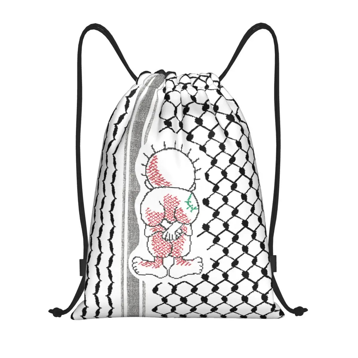 Custom Arabic Keffiyeh Traditional Pattern Drawstring Backpack Sports Gym Bag for Women Tatreez Embroidery Art Training Sackpack