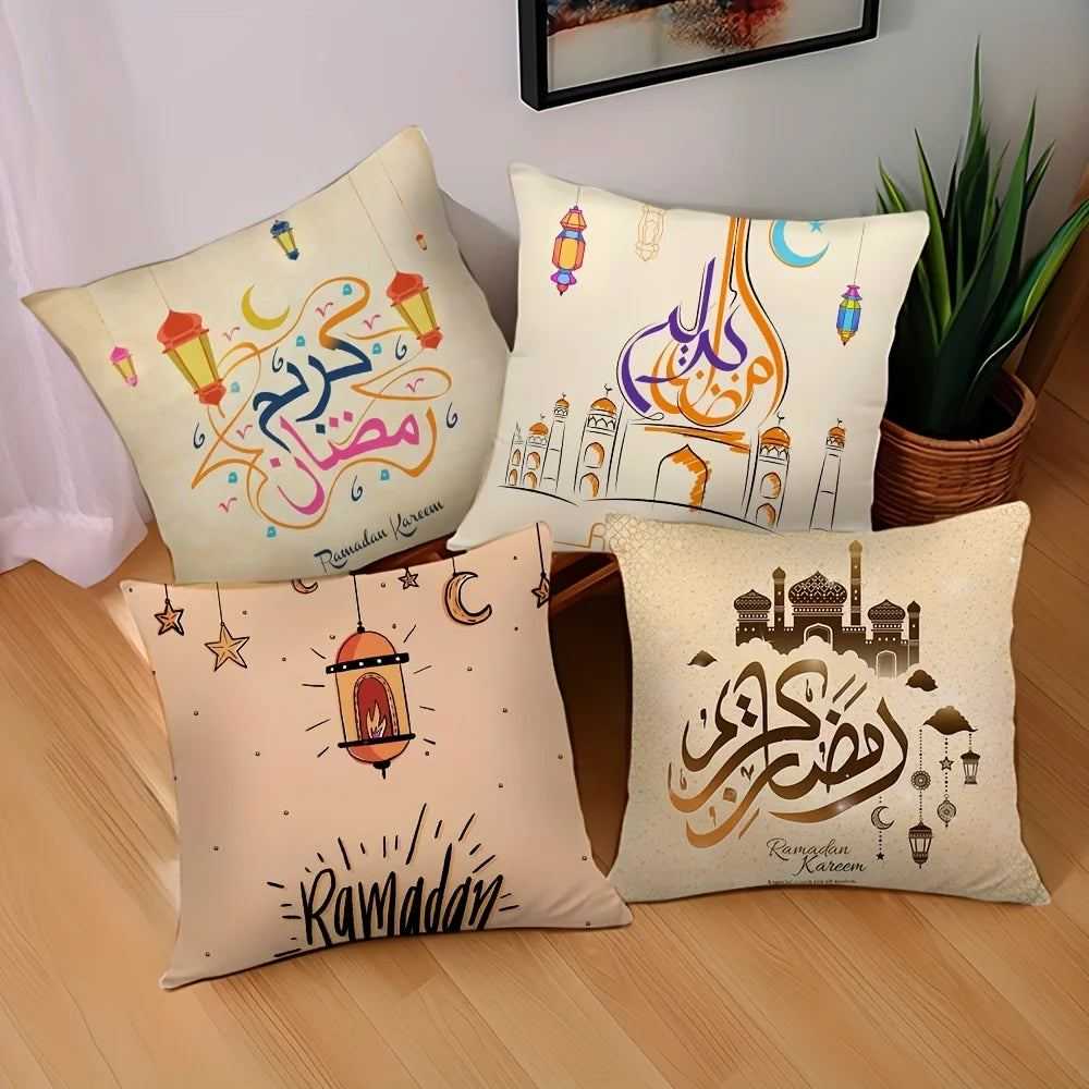 4pcs Set Printed Ramadan Cushion Covers Traditional Style Square Pillow Covers Living Room Retro Sofa Bedroom Home Decor