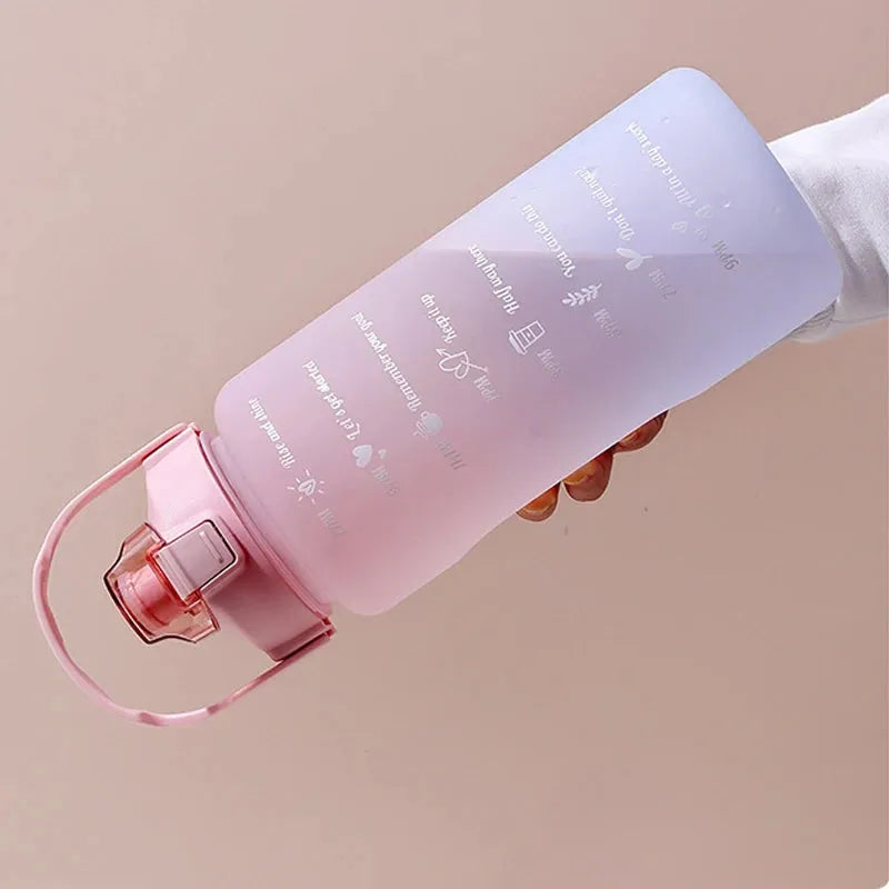 Motivational Cute Water Bottle 2 Liters Straw Sport Drinking Bottles with Time Marker Gym Outdoor Travel Cup for Girl Kids termo