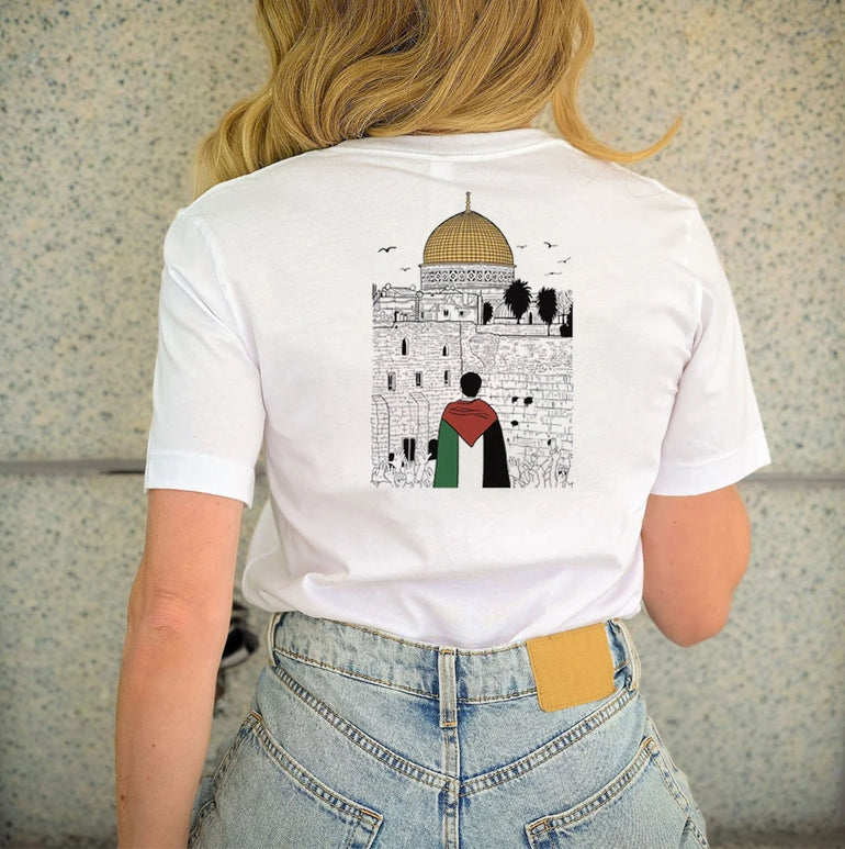 Palestine Map Harajuku Print T-Shirt Palestine Al Aqsa Mosque T-Shirt Palestine Flag Jerusalem Co-ordinates top Human Rights Tee