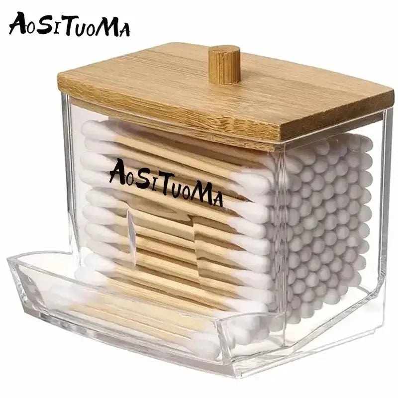 1pc7 Oz Cotton Swab Pads Holder Organize And Store Cotton Buds In Style With Wood Lids Perfect For Bathroom And Apothecary Jars