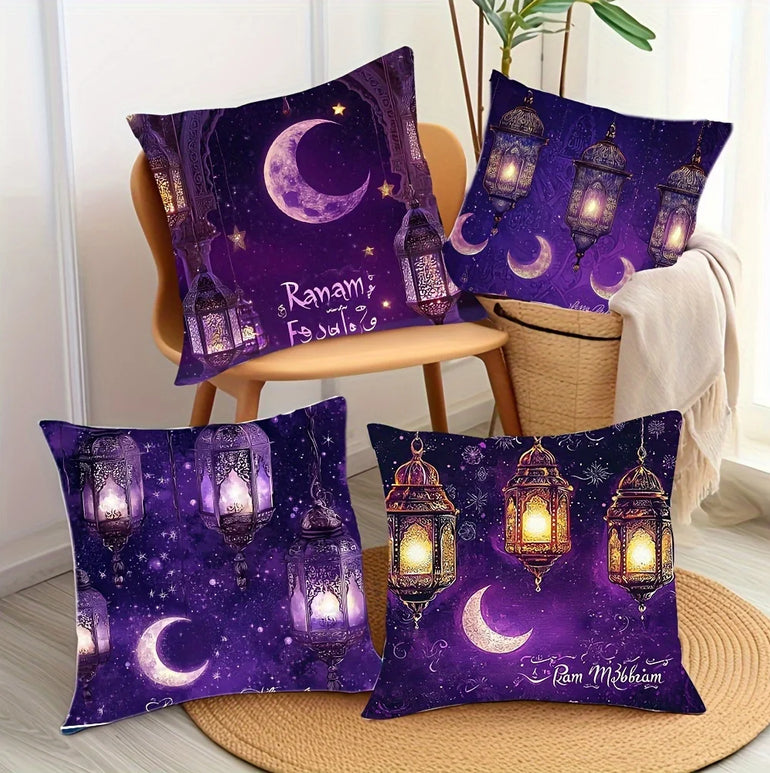 4pcs Set Printed Ramadan Cushion Covers Traditional Style Square Pillow Covers Living Room Retro Sofa Bedroom Home Decor