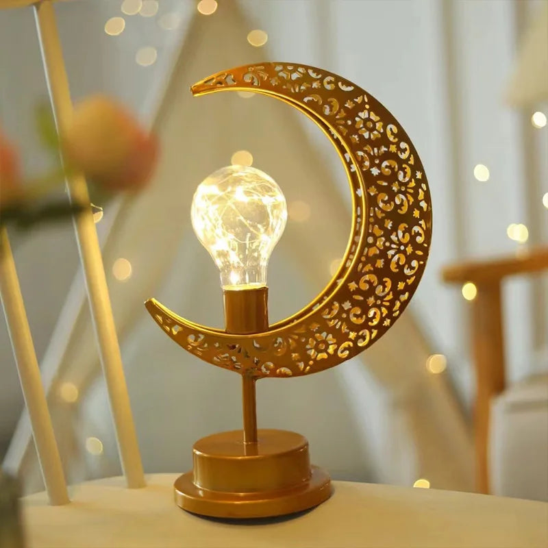 Eid Decoration LED Iron Ramadan Moon Lamp Star Metal Bedroom Table Lamps Night Light Ambient Lighting Muslim Eid