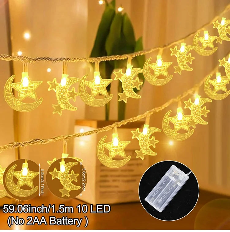 1.5M 10LED EID Mubarak LED String Lights Islam Muslim Festival Party Moon Star Castle Lantern Ramadan Home Decoration 2024 New