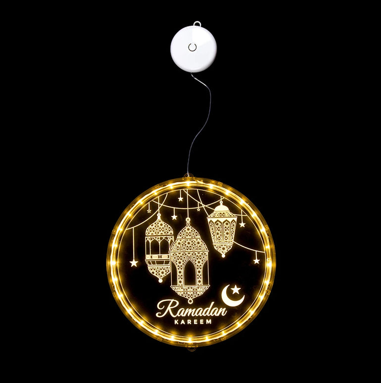 Ramadan Eid Mubarak LED Lights Window Decoration Hanging Lamp Eid al-Fitr Moon Night Light for Muslims Ramadan Party Decorations