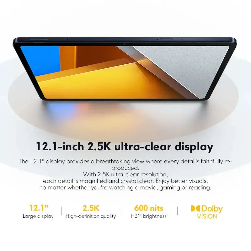 Global Version POCO Pad Tablet Snapdragon 7s Gen 2 Quad speakers 12.1” 120Hz 2.5K display 33W fast charging 10000mAh battery