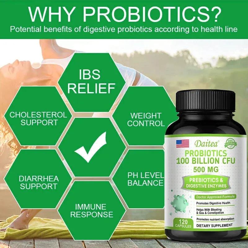 Organic Probiotic Capsule Supplement 100 Billion CFU 500mg Probiotic Nutrition Digestion and Gut Health for Adults Men and Women