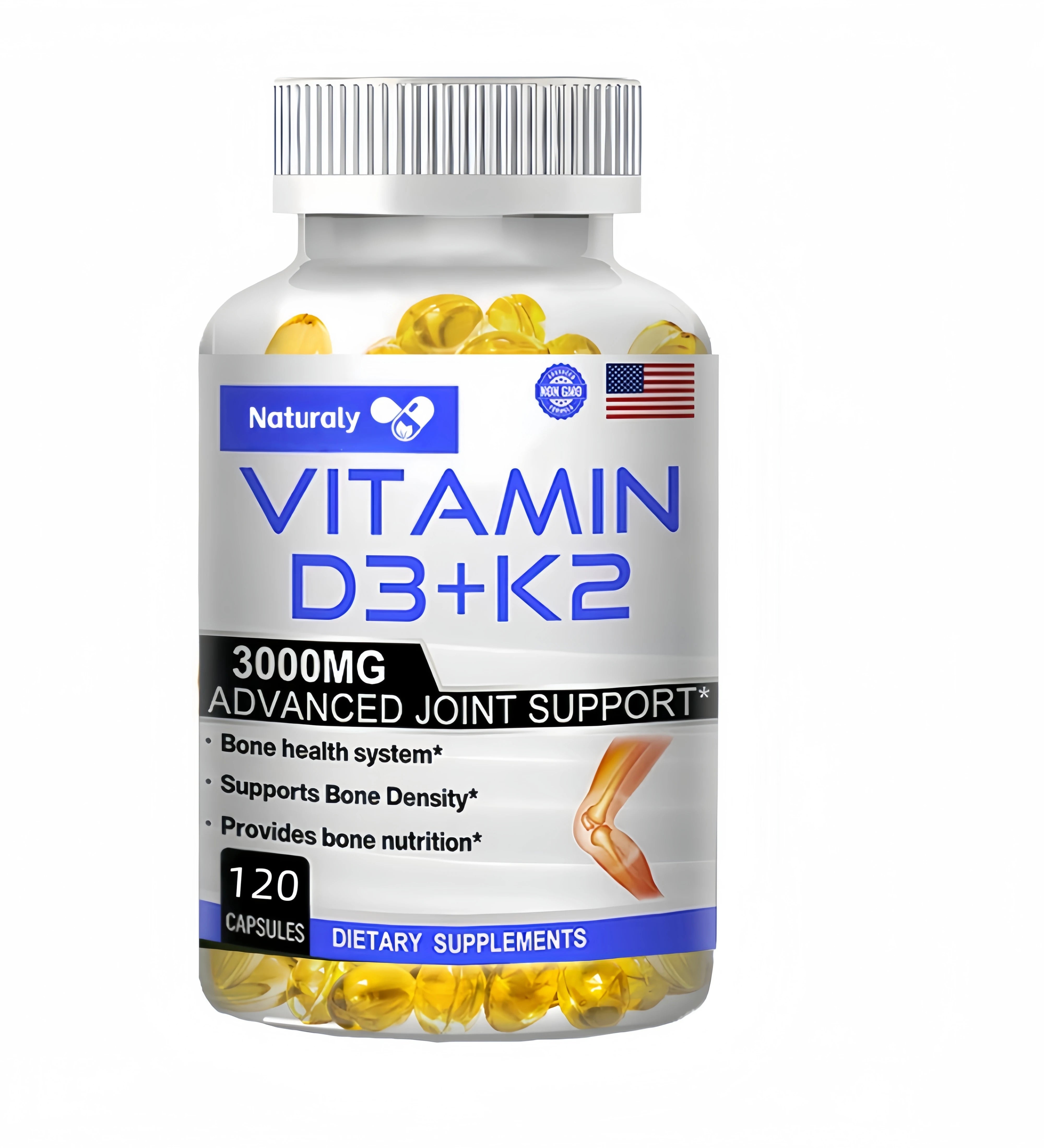 Vitamin D3+K2 Supplement to Support Joint, Bone and Immune Health Non-GMO formula easy-to-swallow vitamin D & K complex