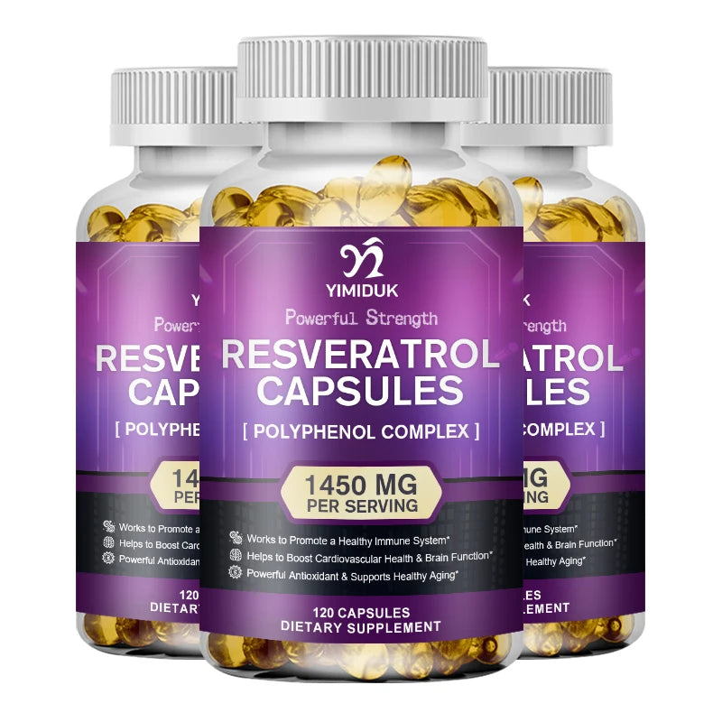 Resveratrol Capsules - Antioxidant Supplement - Supports Healthy Aging & Promotes Immune, Brain Boost & Joint Support