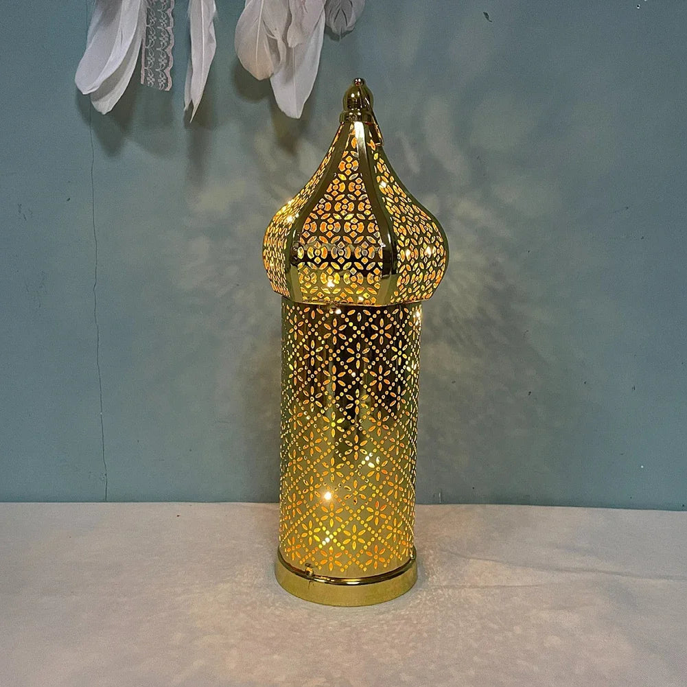 1PC Moroccan Golden Hollow Iron Lantern Ramadan Home Decoration Light Ornaments Gold Lanterns Moroccan Home Crafts Decoration