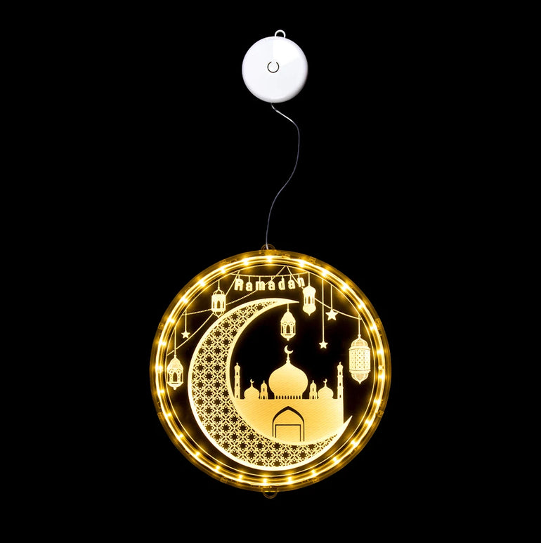 12.5cm Diameter Ramadan LED Hanging Lights Ramadan Mubarak Window Decoration Lights Eid Mubarak Home Party Party Supplies