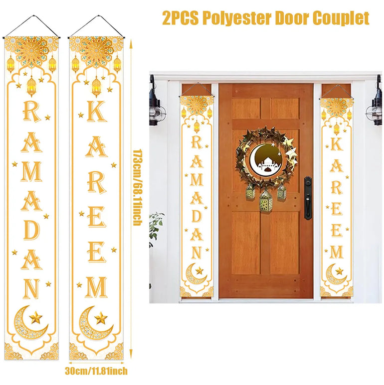 Ramadan Decoration 2025 Door Banner EID Mubarak Decor for Home Porch Banner Ramadan Kareem Islamic Muslim Party Eid Al-Fitr Gift